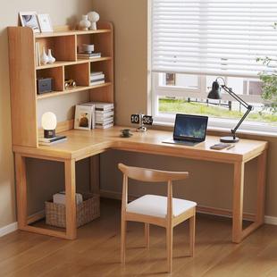 实木转角书桌双7型办公桌子家用拐角电人脑桌L靠lyDB03型窗长字条