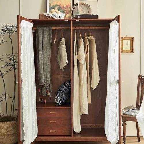衣柜户型藤实木小卧室家用橡胶木FOE储编物柜推拉门民衣宿橱柜子