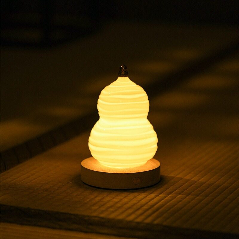 跨境陶瓷圣诞树发光小夜灯高透白瓷葫芦氛围灯护眼暖色小台灯摆件