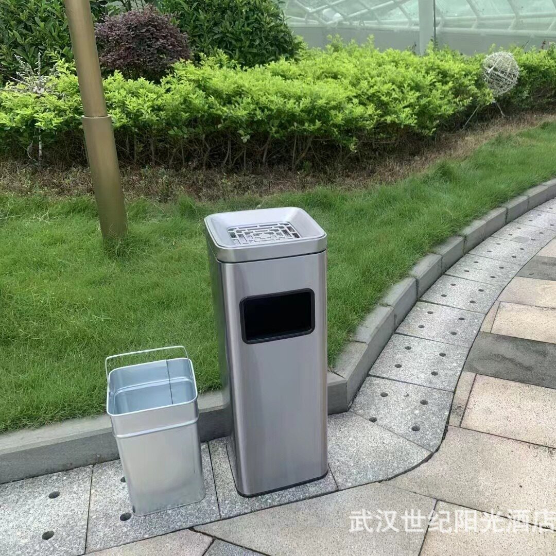 方形大容量环境桶物业单位用门口过道灭烟垃圾桶商用不锈钢室内