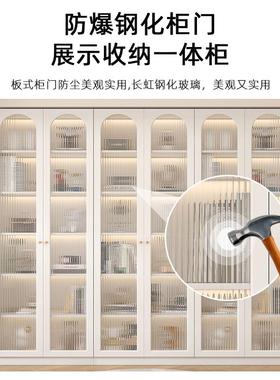 W书F77559S7柜带玻璃门展示架子奶墙油风定制一体整柜到顶书落地