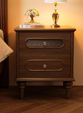 中古风实木床柜用复古边矮柜家子QUK美式实木头卧室储物柜床床头