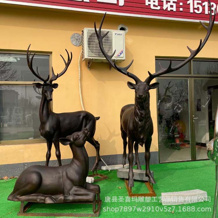 玻璃钢雕塑制作厂家现货仿铜鹿摆件梅花小鹿子母鹿铸铜工艺装饰品