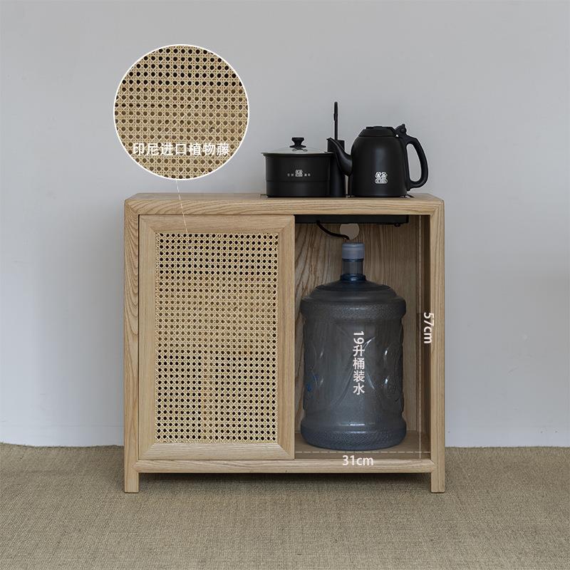 新中式实木桶移桃动茶DGG水柜客厅下置水黑胡小型水壶烧茶桌边柜