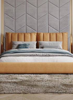 免洗户科技布现代简约大朵小型AWK轻奢布艺卧床主.网红云储物床