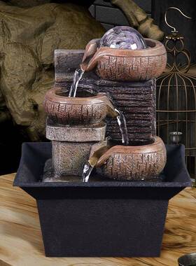 小型流水泉客RHB厅风水轮桌面喷循环水饰办公室生财风水装球摆件