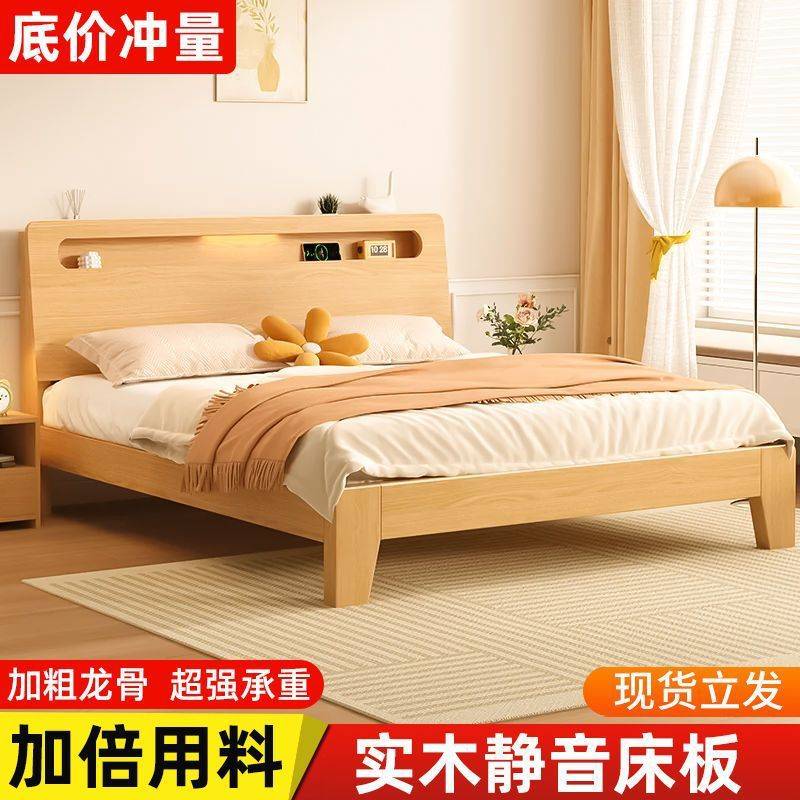 实木床1.5用1.8米主卧双床小户型1.2m出租房单人床架跨境工厂连锁
