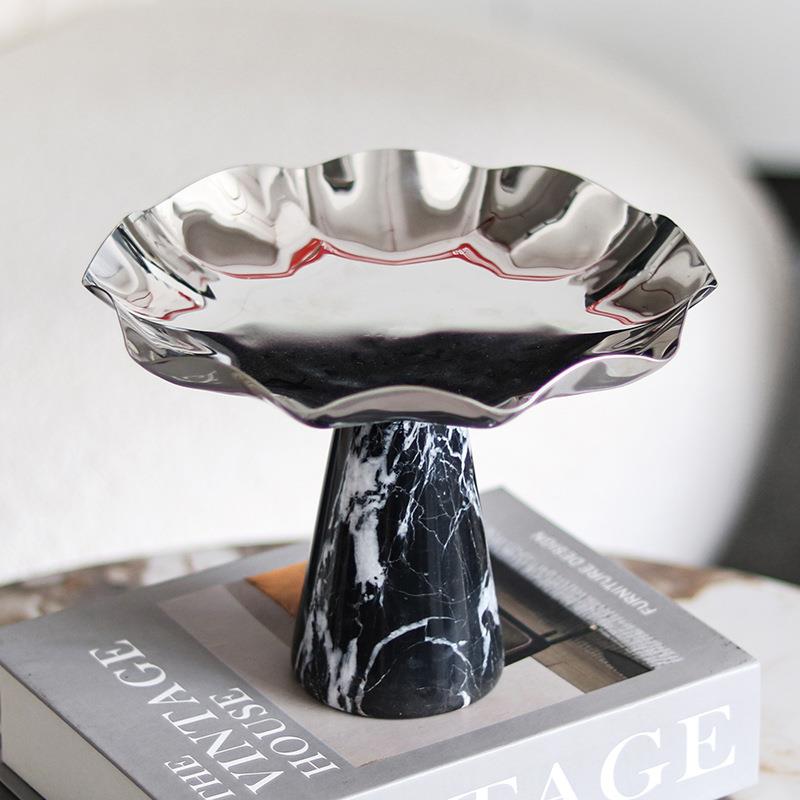 轻奢大理石售托盘抽象属QRF水果金盘软餐装饰品样板间楼处桌客厅