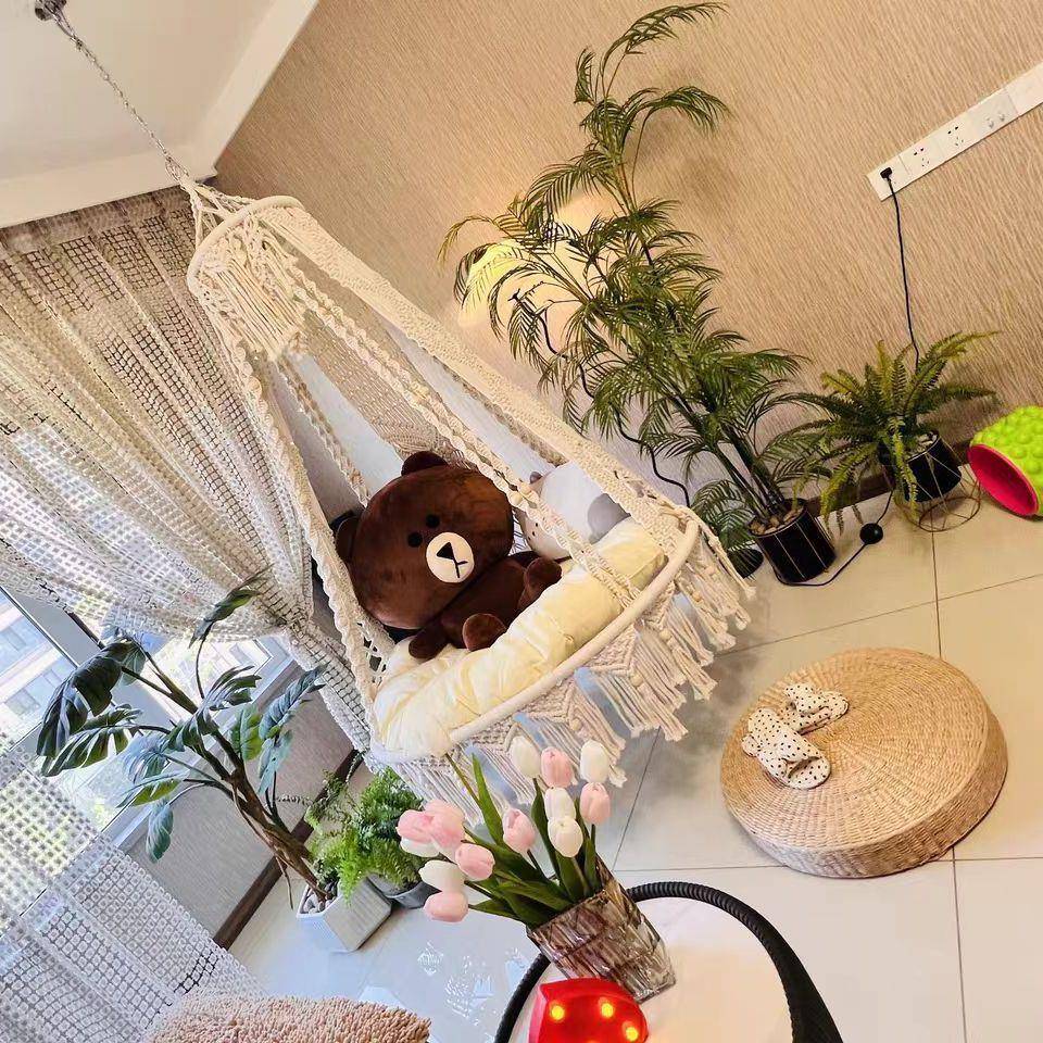 室长款网1515红大吊篮棉线户外阳台秋家卧用双人懒人室摇内千