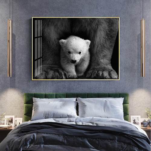 PKR黑白卡工业儿风北极熊装饰通童房创意卧室客厅书房装画饰画挂