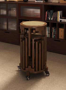 实木合一叠叠?凳中古风LDTB-001用可叠放凳子备用圆凳可移动收六