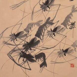 名家齐白石IYH虾客画品作装饰画纯手绘国画动物画装厅饰画壁画山