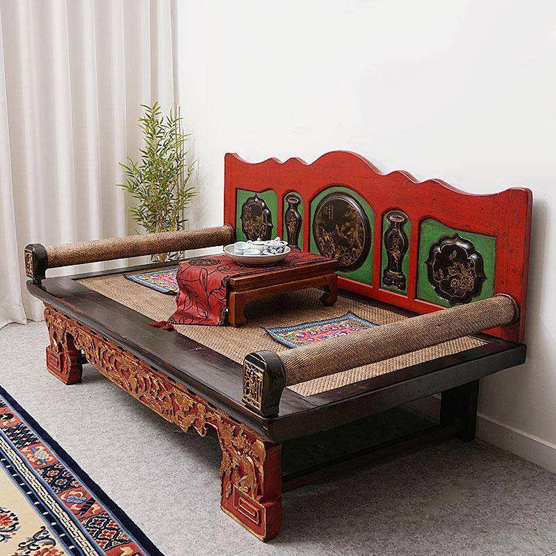 中实式CZD木罗汉坐新垫客厅小户型沙发双人榻复古雕花贵妃床现床