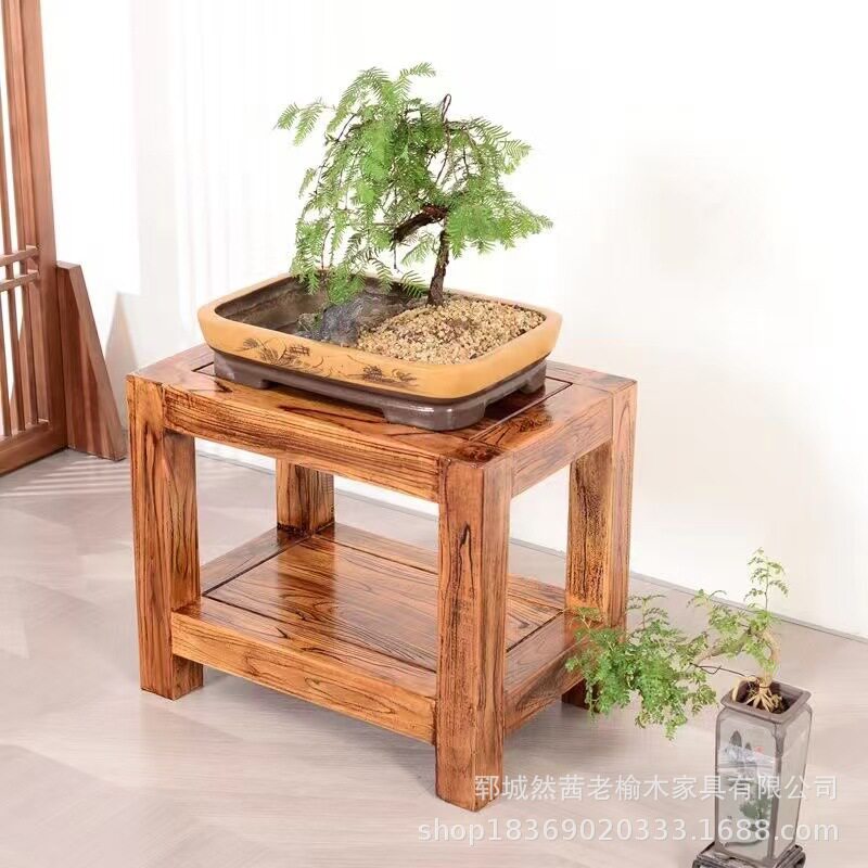 新款老榆木置物架室内景观石工艺品摆件收纳架室内鱼缸花盆展示架