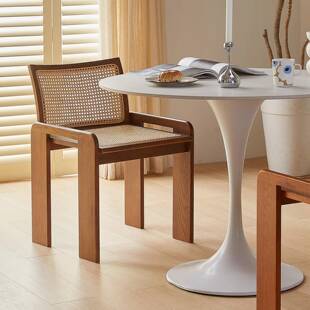 慵懒空QM-069间家用木餐椅网红实小厅户型复古靠背椅子餐简约藤编