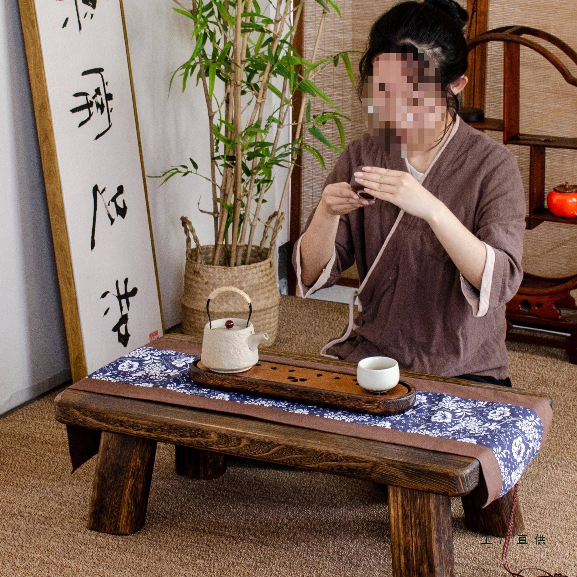 实木榻榻米桌飘窗茶桌中式古小风茶几坐地茶台简约985几阳台坑矮