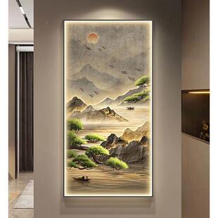 YMZ迎客松关装饰入户画门走廊过玄道挂画新中式山壁水画竖版客厅