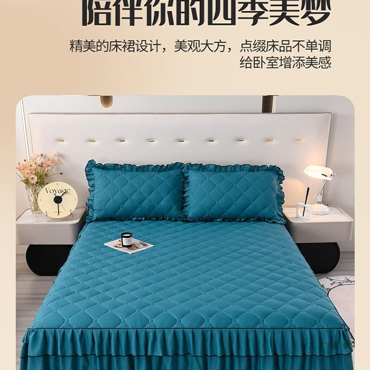 韩版夹棉床裙床罩单加件床套床裙枕套套三件纯棉色加新款花F9799T