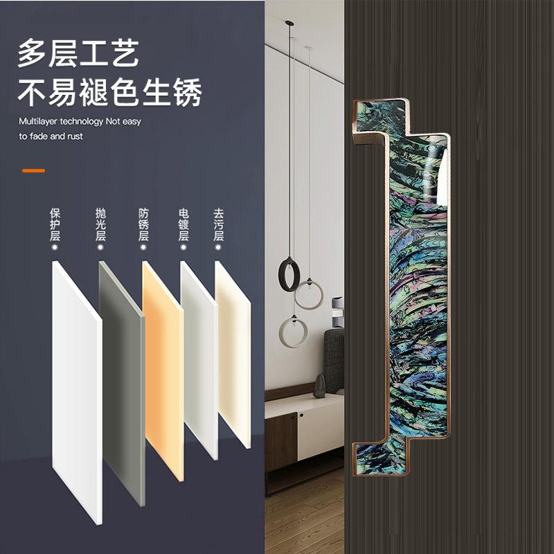 中式仿酒璃店铝合古QJF金玻门拉手大贝门红古铜镶嵌鲍鱼壳门把手