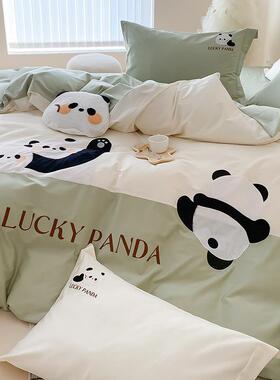 卡通熊猫100支绒长棉纯棉公四件套全tb-77405棉可爱被套主风儿床