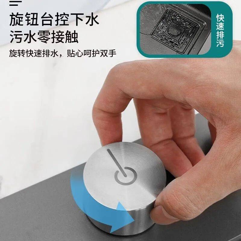 厨房304不锈钢水槽大单槽 家用纳米洗碗池飞鱼瀑布黑色手工盆套装