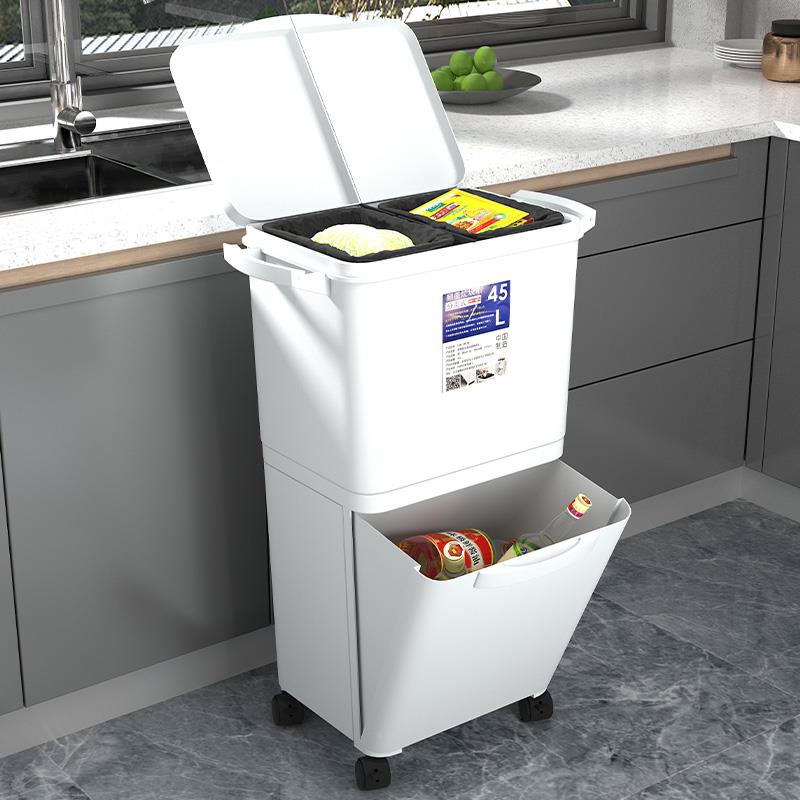 垃圾桶可动厨房免腰新款弯家牌：qita用移分大号大容量高类款升其