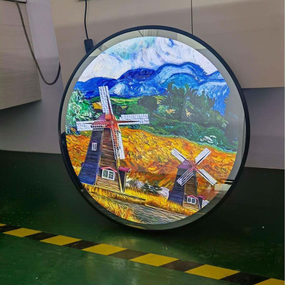 田园风景画玄关装画QY-008轻奢现客厅挂画高档圆形饰led代灯画发