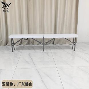 尚易外户可折叠长条凳餐桌长凳凳便携式促销75313椅子白色天子蓝