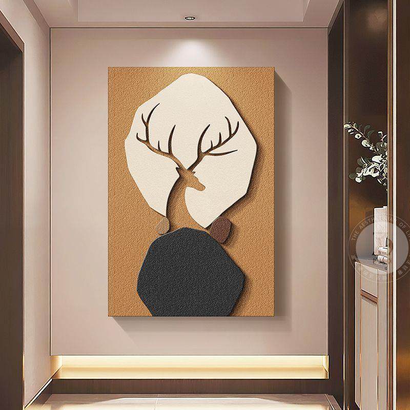 现代轻奢户玄关大BIH装饰画抽肌象理感砂岩挂画高入档气走廊过道