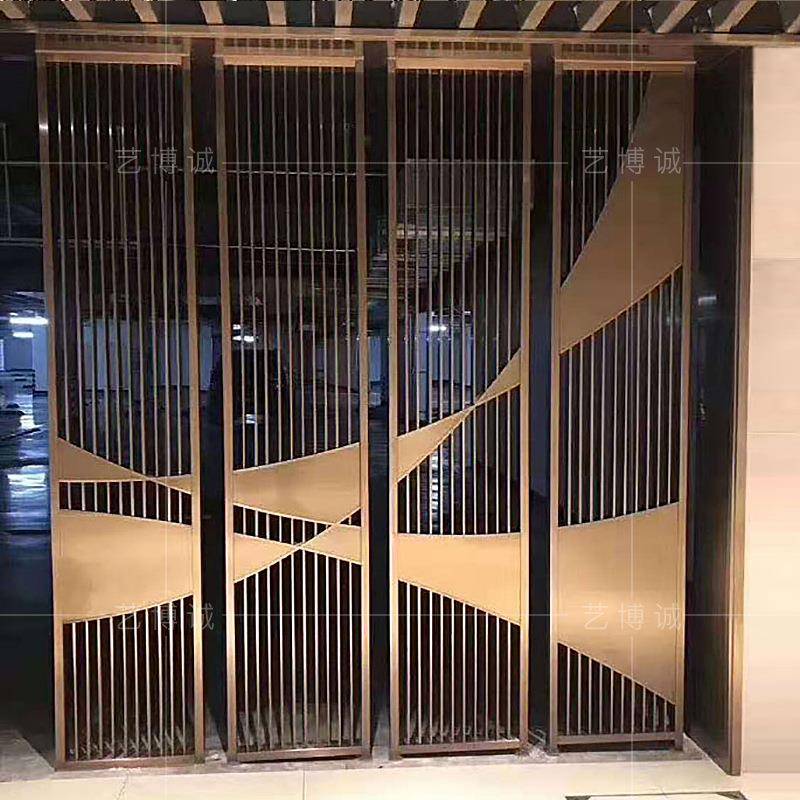 玫瑰金不锈钢拉丝镀铜百叶立体六角菱形玄关酒店KTV屏风隔断