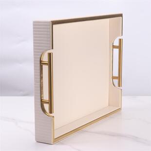 创意家茶用收纳盘房五金托盘间床头柜皮质几收纳盒玄整关杂物理装