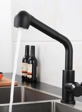 黑色抽拉头热厨冷房抽拉龙头水槽水龙池双功ROO能烟斗款龙头漆烤