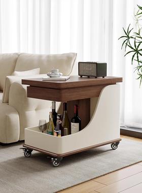 移动升几茶胡桃车木茶几客厅沙发折叠边几家用带76082轮小推边柜
