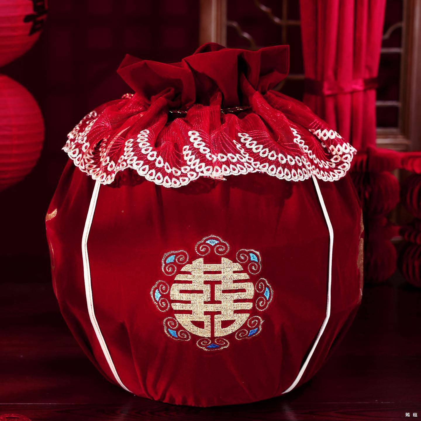 结婚包袱皮女陪新娘喜盆嫁妆聚宝袋红品色嫁包裹布婚86831方庆用