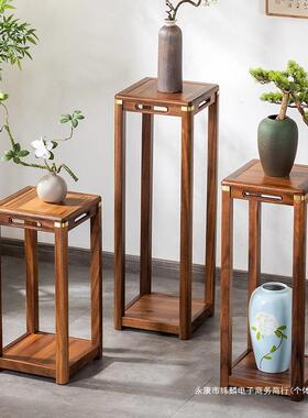 新中式仿古花实花架胡桃ZUX木室置物架方形盆几景架家用客木厅内