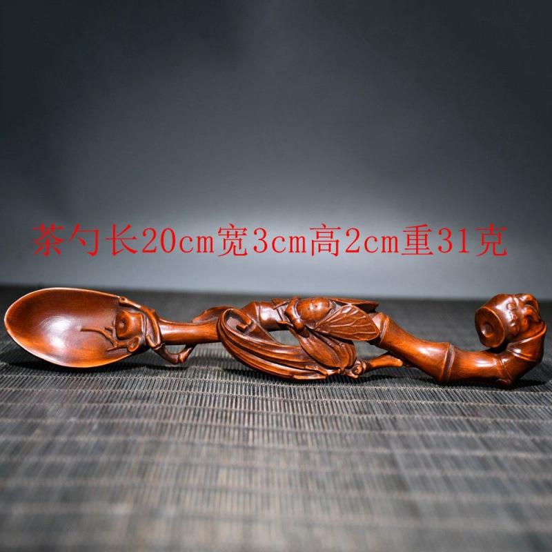 旧藏黄杨木雕刻节艺节升茶具竹节茶铲茶勺高文老玩工品茶桌SN2354