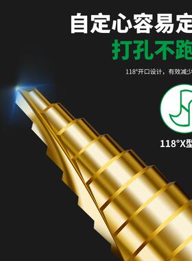 德孔国宝塔开钻头孔扩电属板手不锈钢木工金打孔钻阶90423梯钻打