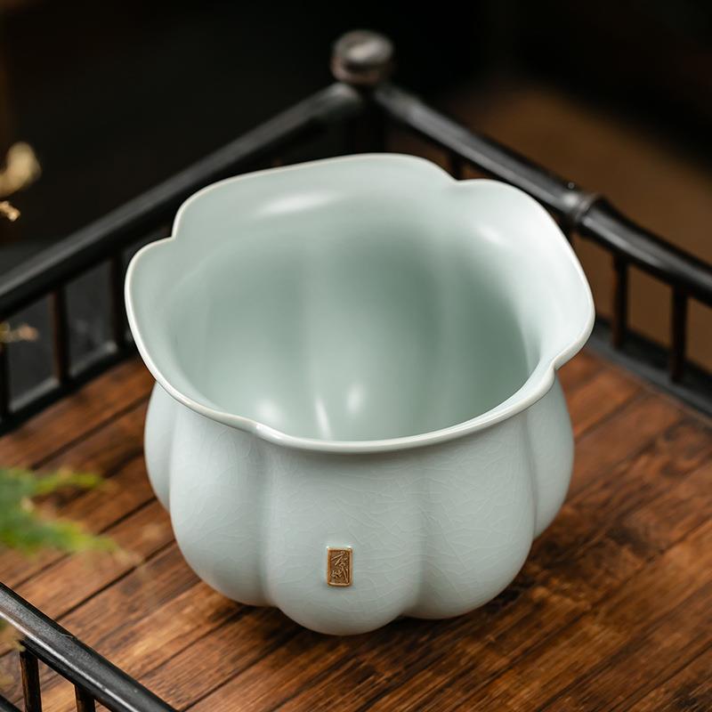 天青汝窑水茶洗茶渣缸开储可养汝窑手建工水缸干泡茶具茶UYC道配