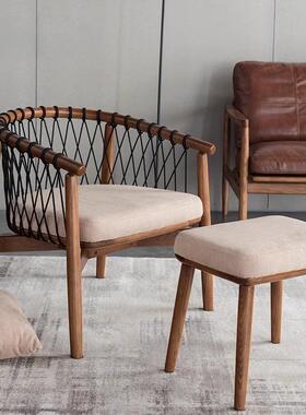 实QGS木沙发椅编织背椅子客厅小靠型单人简椅约户阳台休闲椅看书