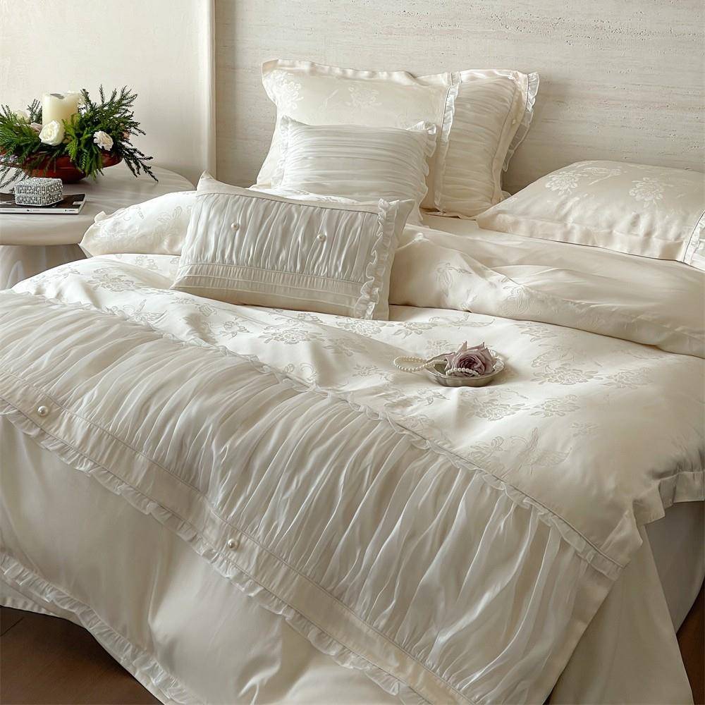 天式公法主风超柔丝棉四件套高端欧根纱边亲肤花裸睡被套床上HBV