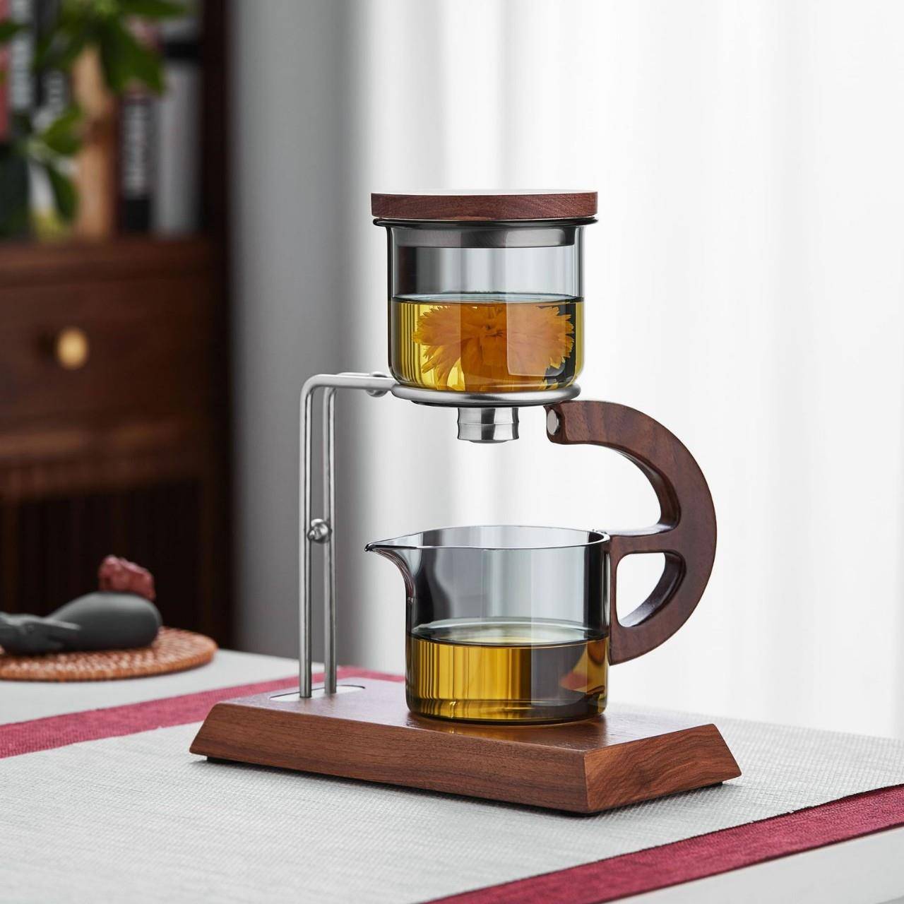 圣裔堂玻璃懒器人自茶动CXTZ泡茶办公防烫离胡桃木冲茶器水分磁吸