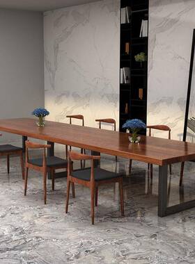 约业风实木简办公桌工公司43572员会议洽谈桌子办工公室电脑桌椅