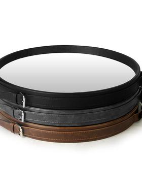 酒LJCA20173ED皮革装饰镜子洗手挂镜圆形挂墙店镜室镜化妆镜间浴p