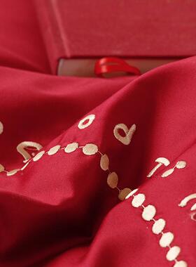 庆红色纯棉100支长绒棉四刺无品牌/件套绣花被婚套全棉18.m结婚床