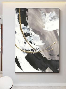 画绘黑白工业风抽象巨玄关幅落VEL地装饰轻奢大手气走廊过油道挂