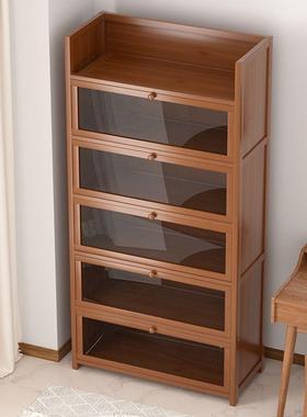 书架落地置架书柜储物柜一体靠收墙柜尘子家用多76133物层带门防