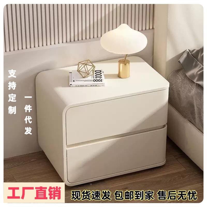 现代简约油风实木头柜家用卧室轻柜子奶小型奢简易储床物SSH柜免