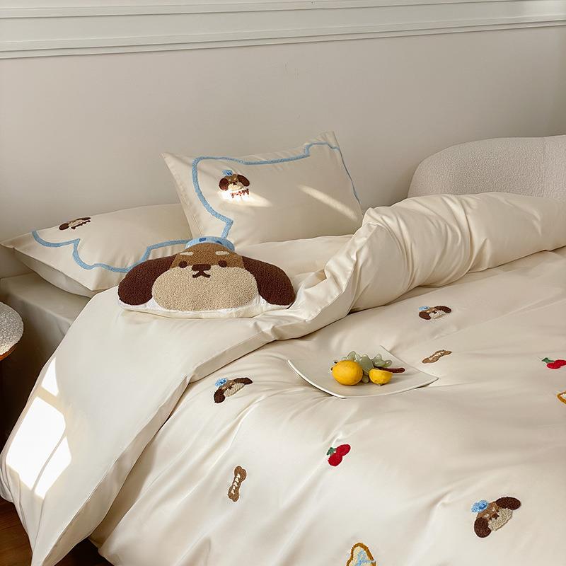 卡通小清新全棉10S长2绒棉四件套可爱PZ1654毛0巾绣套儿童1被.m床