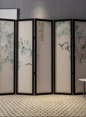 中式古典实玄木公屏风关茶隔断折Z4屏办室楼酒店餐厅屏风移动可折