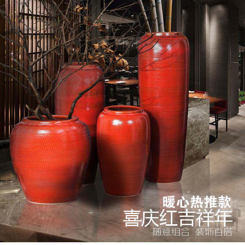 新中红酒色落地号陶瓷花瓶摆件干支陶罐花盆店餐厅别无品牌/大墅